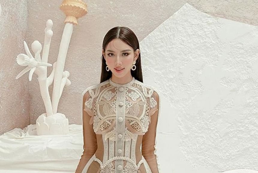 Long-Sleeve Paneled Button-Up Mini A-Line Lace Dress