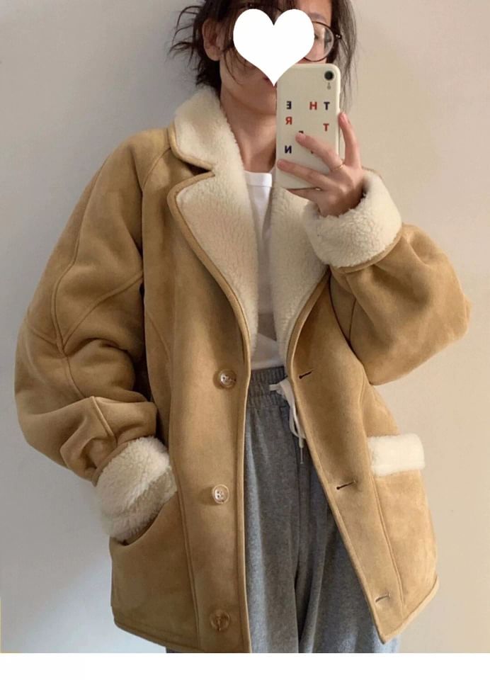 Plain Faux Shearling Single-Breasted Jacket