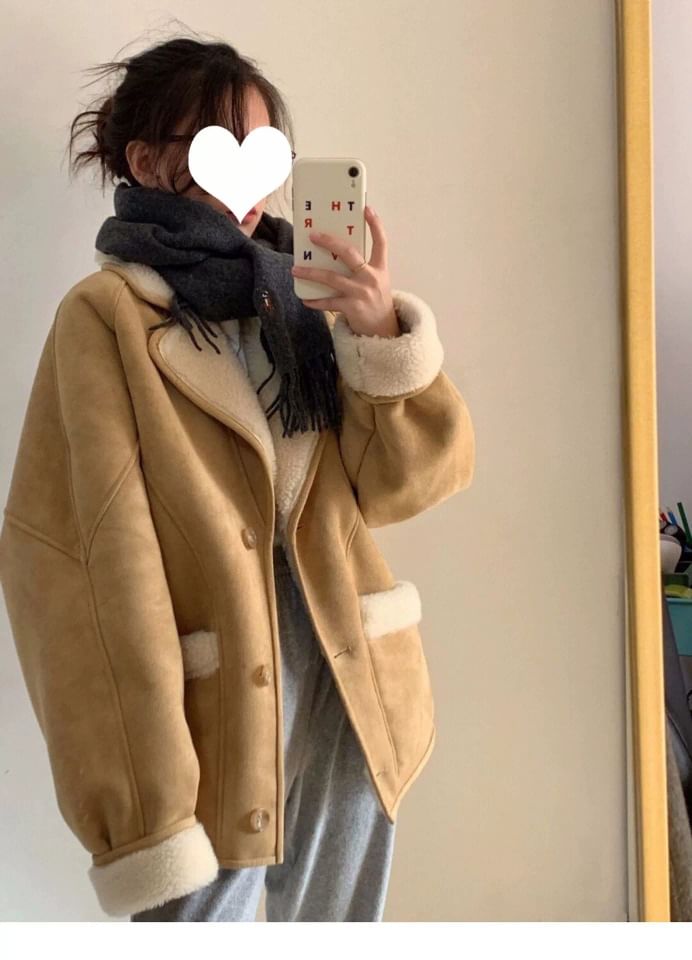Plain Faux Shearling Single-Breasted Jacket