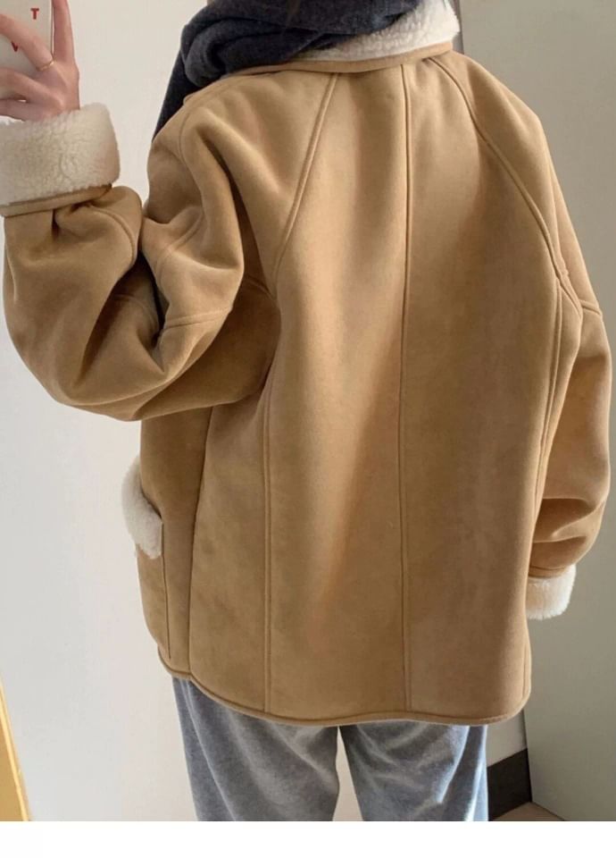 Plain Faux Shearling Single-Breasted Jacket