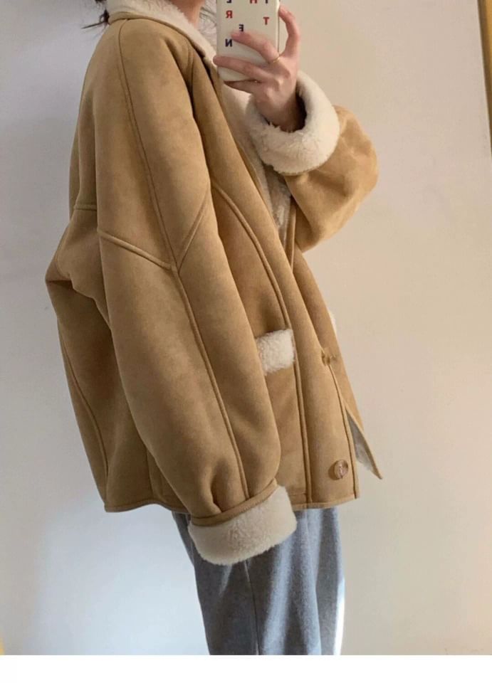 Plain Faux Shearling Single-Breasted Jacket