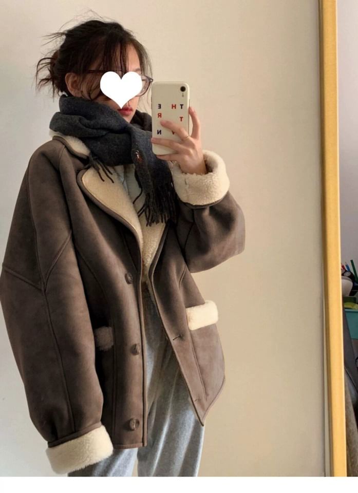 Plain Faux Shearling Single-Breasted Jacket
