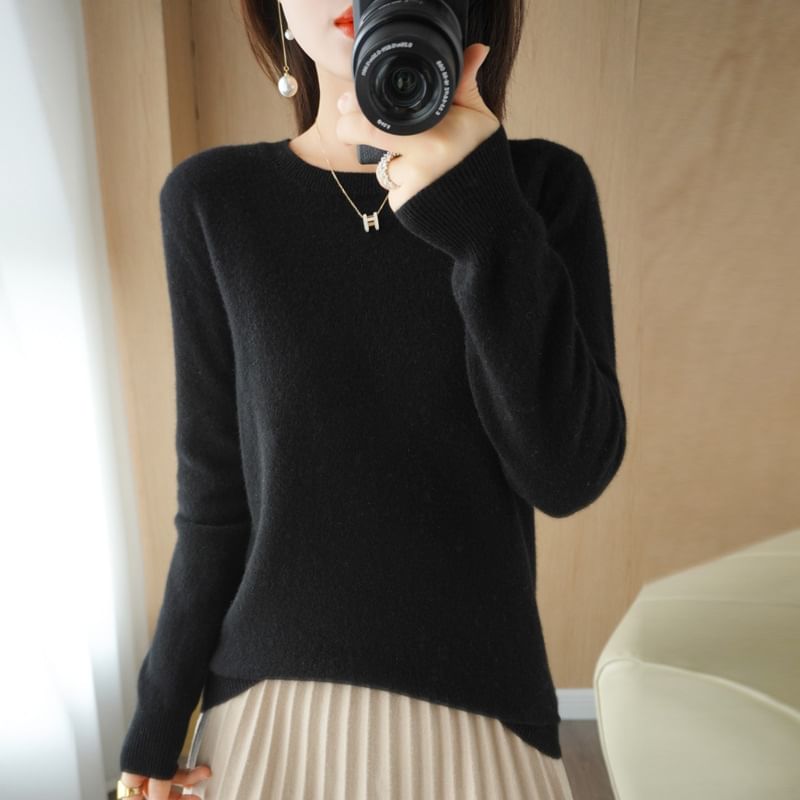 Crew Neck Plain Sweater