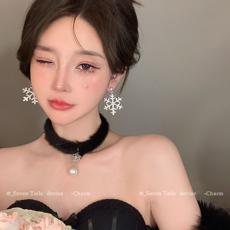 Set Choker Bracelet Fluffy Earring Snowflake / Christmas Chandelier Drop Tree