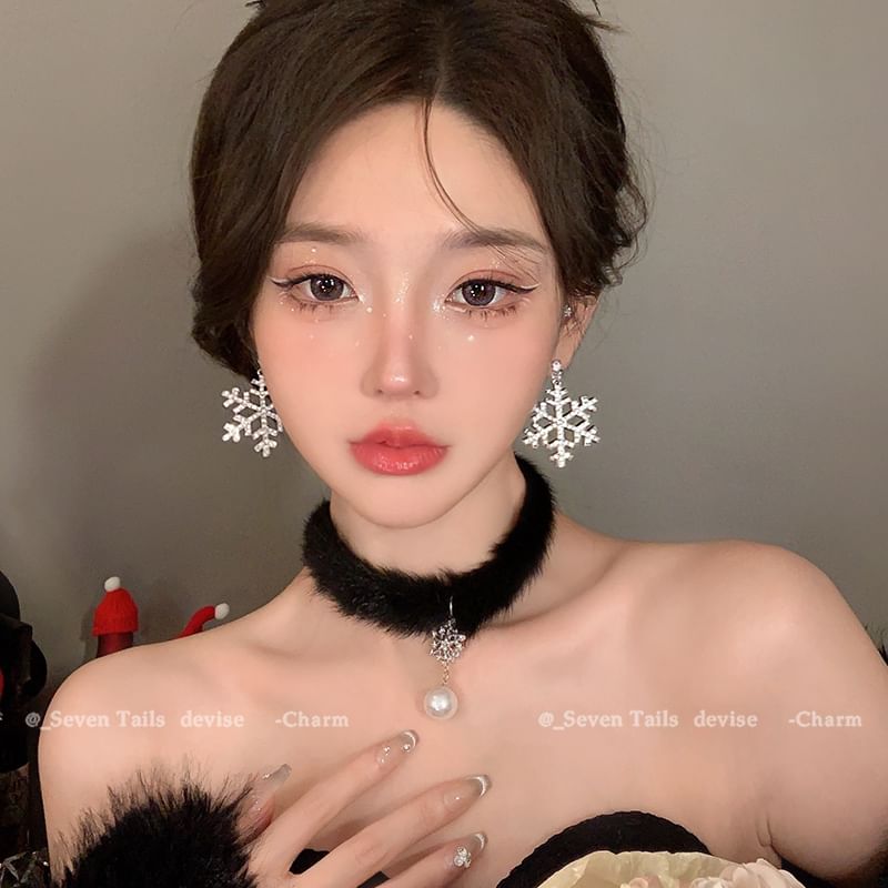 Set Choker Bracelet Fluffy Earring Snowflake / Christmas Chandelier Drop Tree
