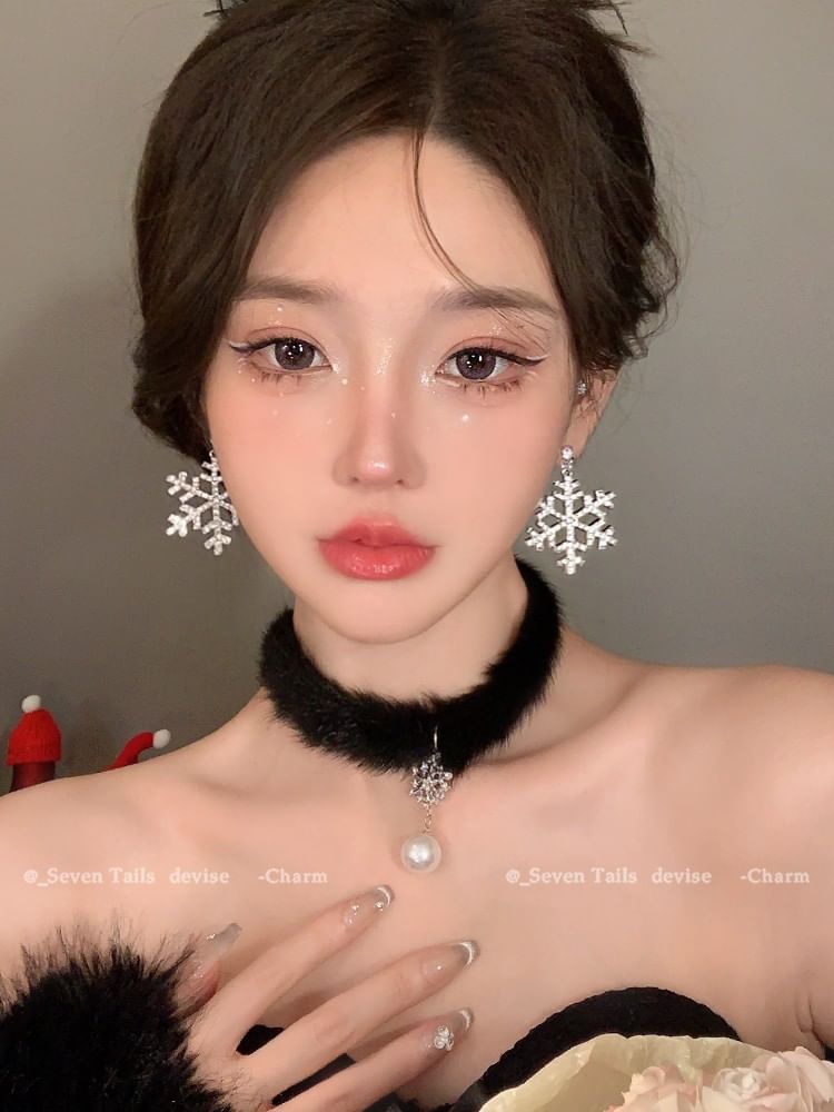 Set Choker Bracelet Fluffy Earring Snowflake / Christmas Chandelier Drop Tree