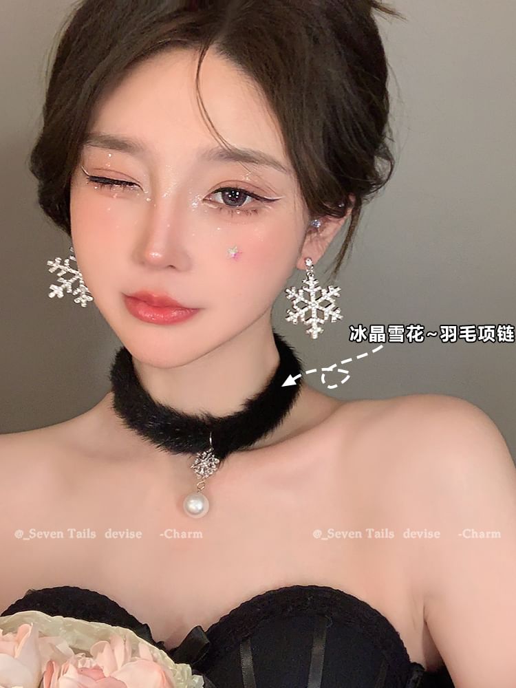 Set Choker Bracelet Fluffy Earring Snowflake / Christmas Chandelier Drop Tree