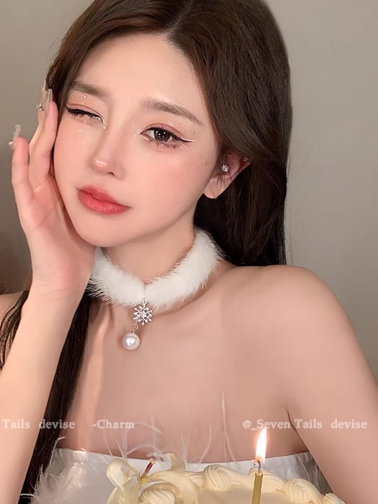 Set Choker Bracelet Fluffy Earring Snowflake / Christmas Chandelier Drop Tree