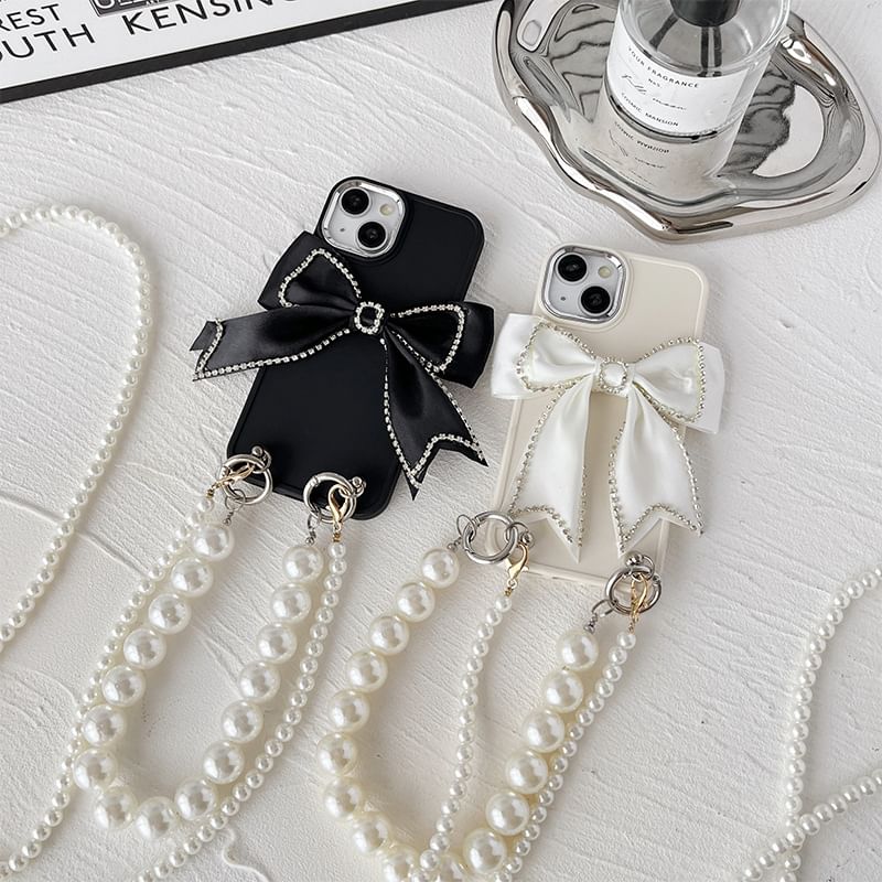 Case Lanyard Phone Bow Pearl Faux