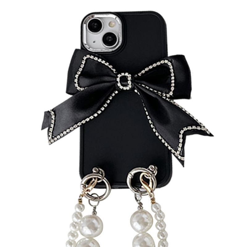 Case Lanyard Phone Bow Pearl Faux