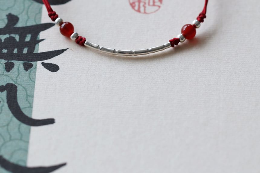 String Agate Bracelet Silver Bead Sterling