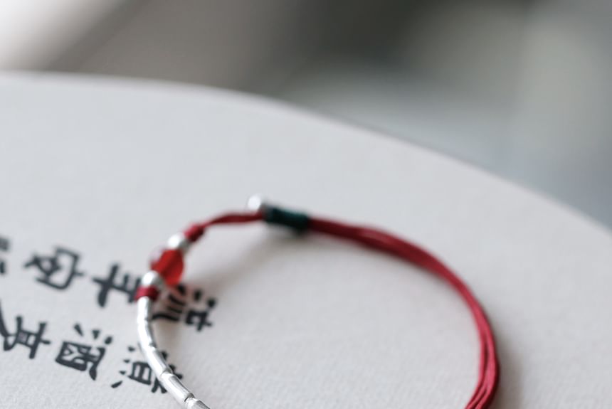 String Agate Bracelet Silver Bead Sterling