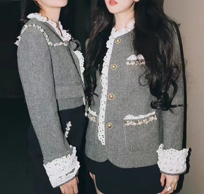 Eyelet Lace Cuff Button-Up Jacket