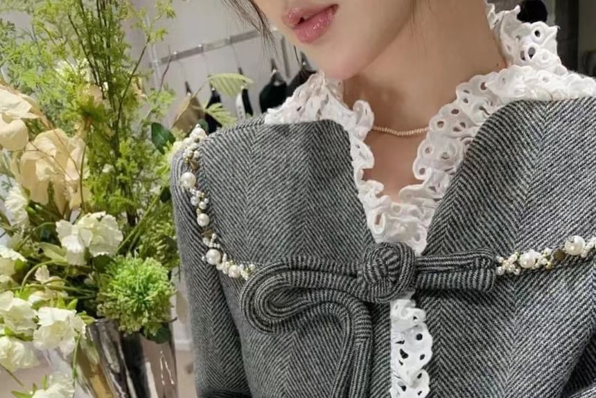 Eyelet Lace Cuff Button-Up Jacket