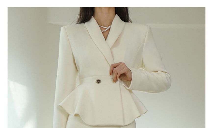 Set: Plain Double-Breasted Blazer + High Waist Mini Pencil Skirt