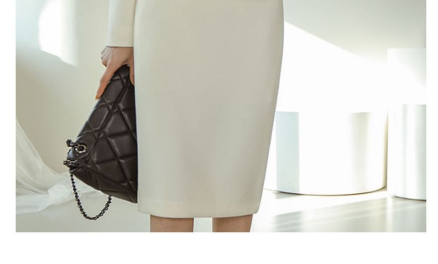 Set: Plain Double-Breasted Blazer + High Waist Mini Pencil Skirt