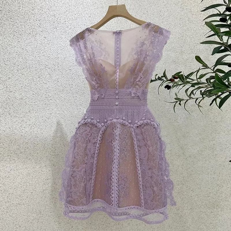 Sleeveless Mini A-Line Lace Dress