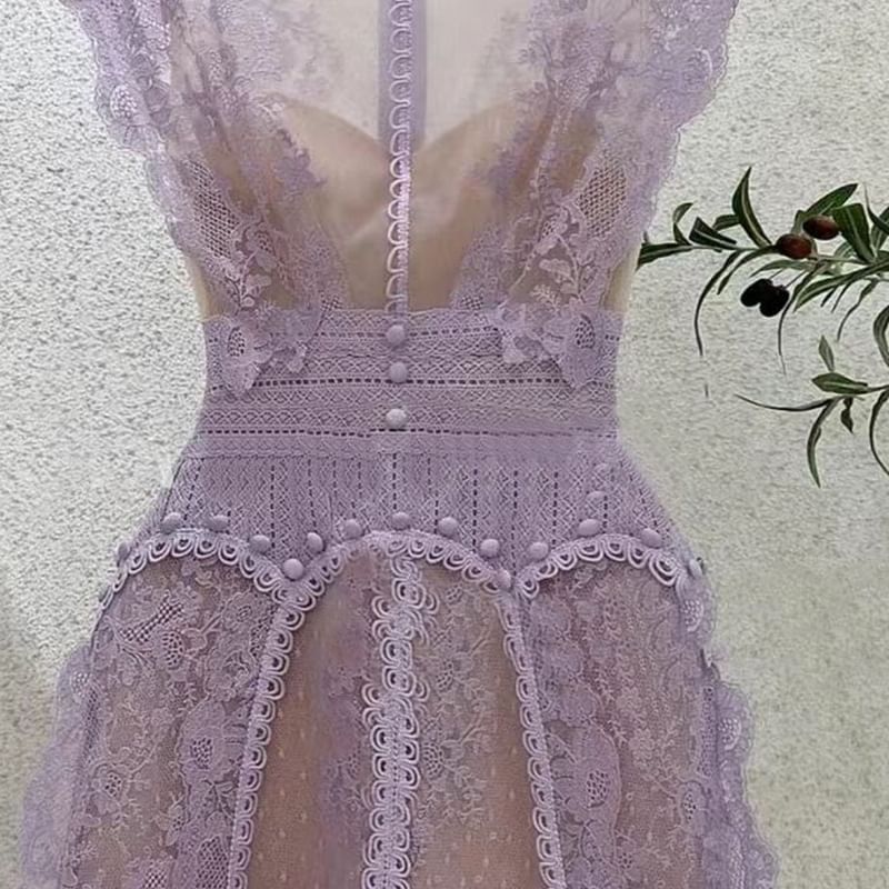 Sleeveless Mini A-Line Lace Dress