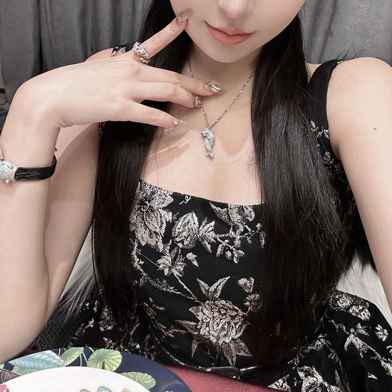 Wide Strap Floral Print Midi A-Line Dress