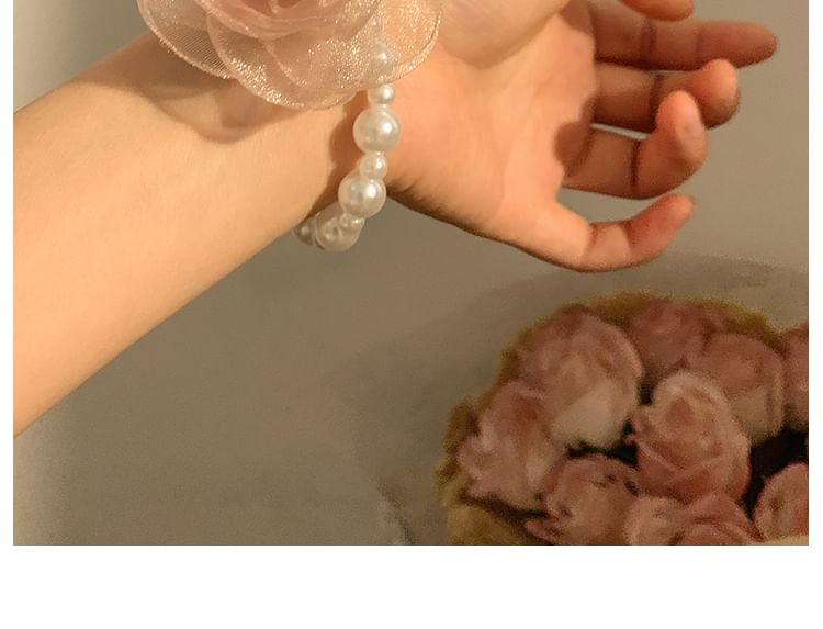 Faux Hair Scrunchie Tie Mesh Pearl Clip Designs) (Various Rose /
