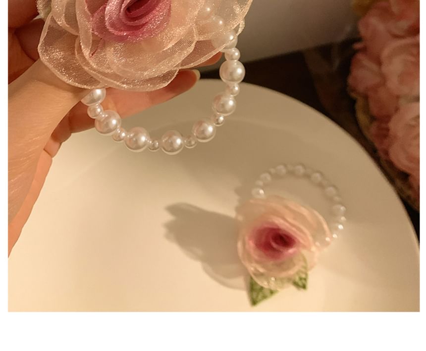 Faux Hair Scrunchie Tie Mesh Pearl Clip Designs) (Various Rose /