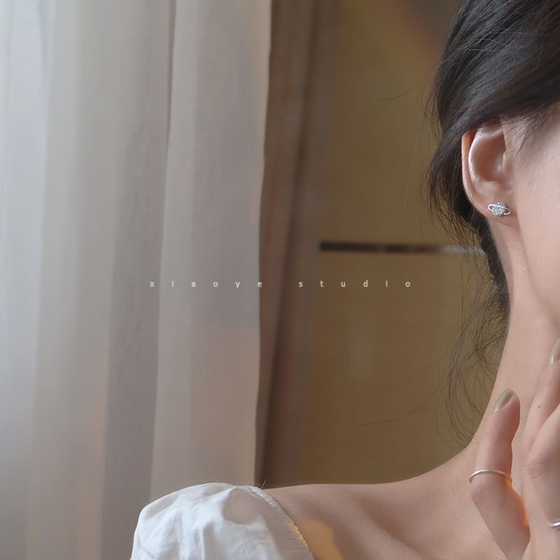 Sterling Silver Stud Moon Rhinestone Earring Asymmetrical