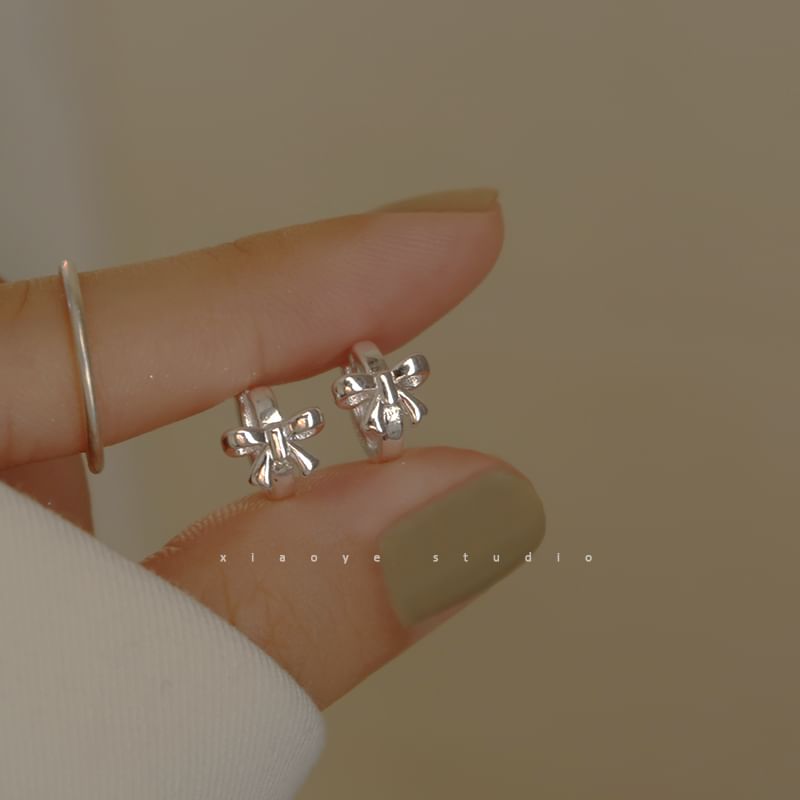 Silver Huggie Bow Sterling Earring