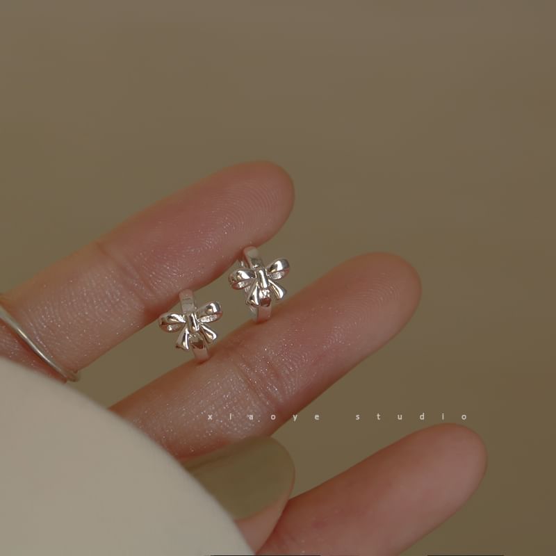 Silver Huggie Bow Sterling Earring