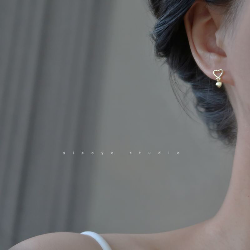 Earring Drop Heart Silver Sterling