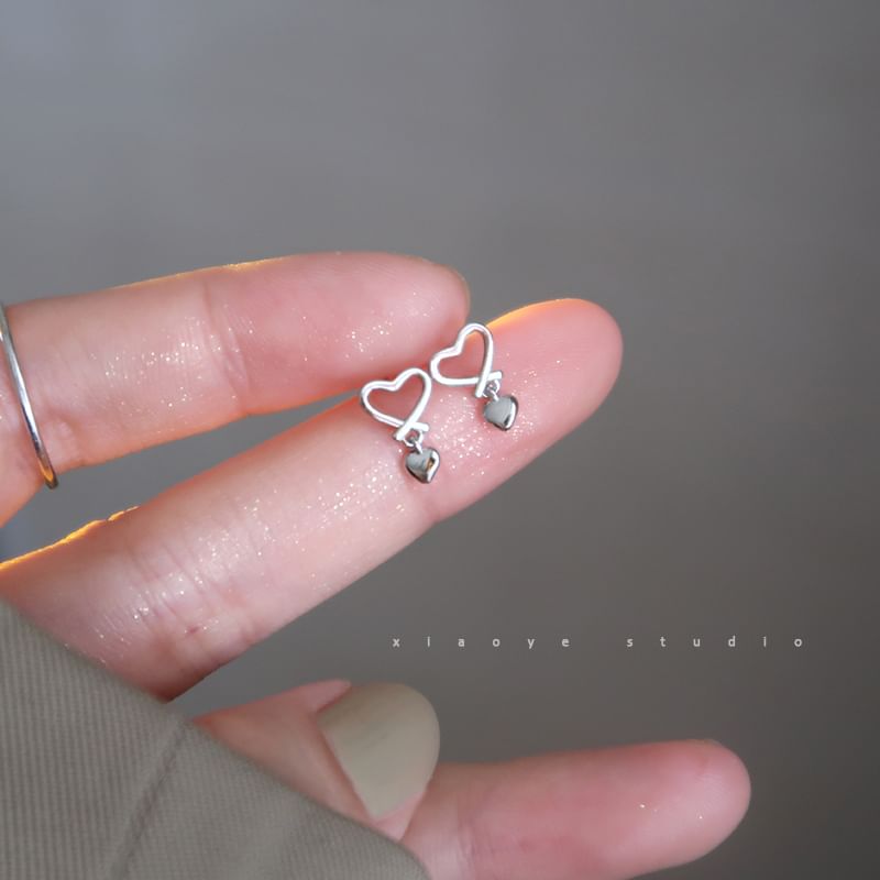 Earring Drop Heart Silver Sterling