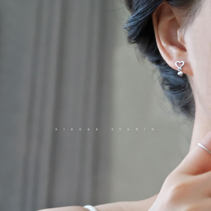 Earring Drop Heart Silver Sterling