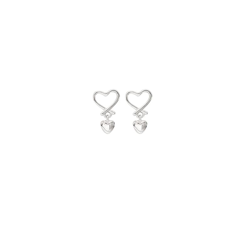 Earring Drop Heart Silver Sterling