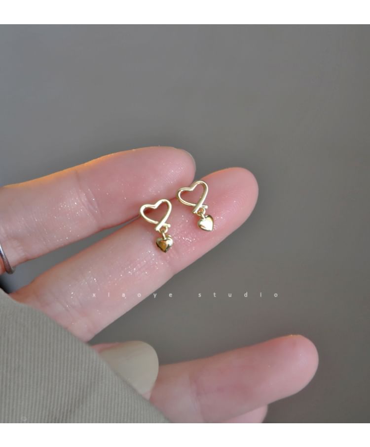 Earring Drop Heart Silver Sterling