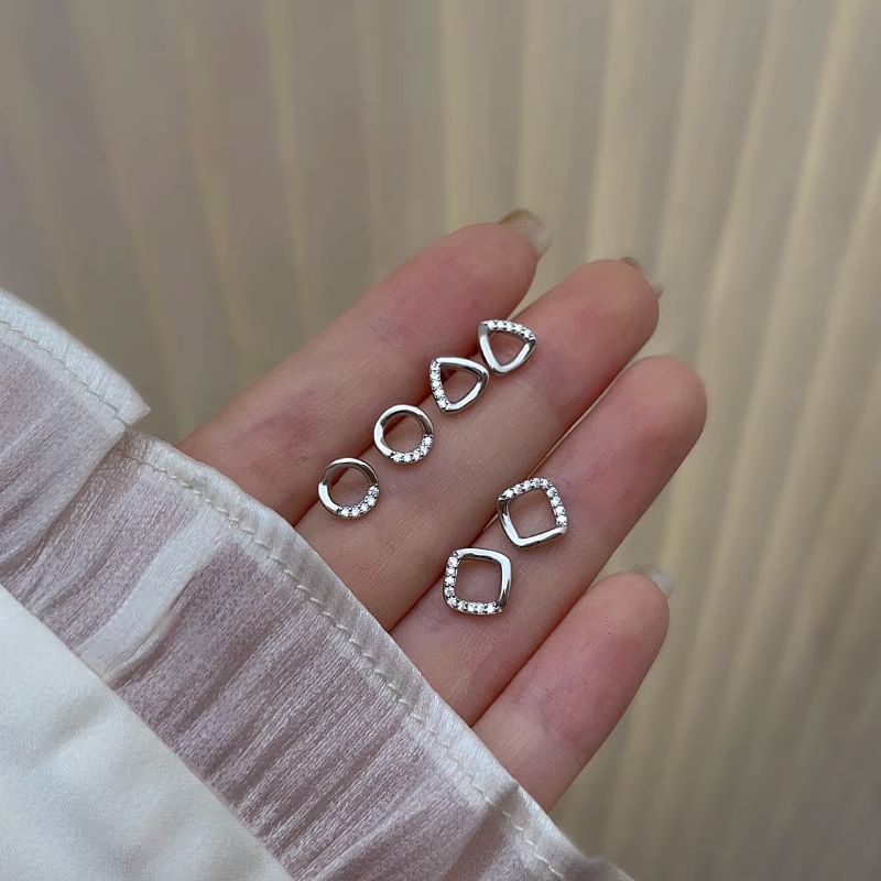 Earring Rhinestone Designs) Geometric Stud Silver Sterling (Various