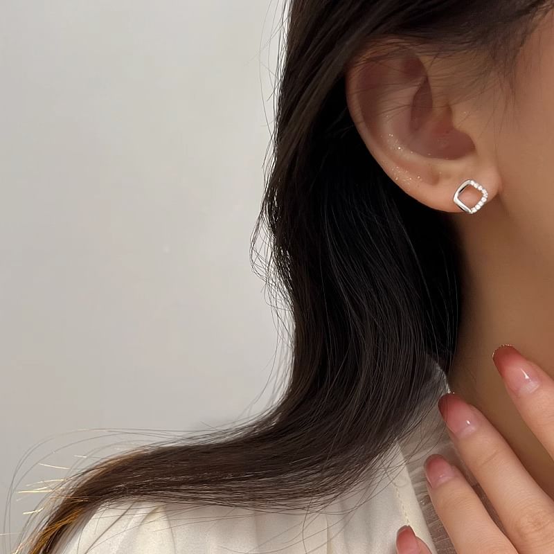 Earring Rhinestone Designs) Geometric Stud Silver Sterling (Various