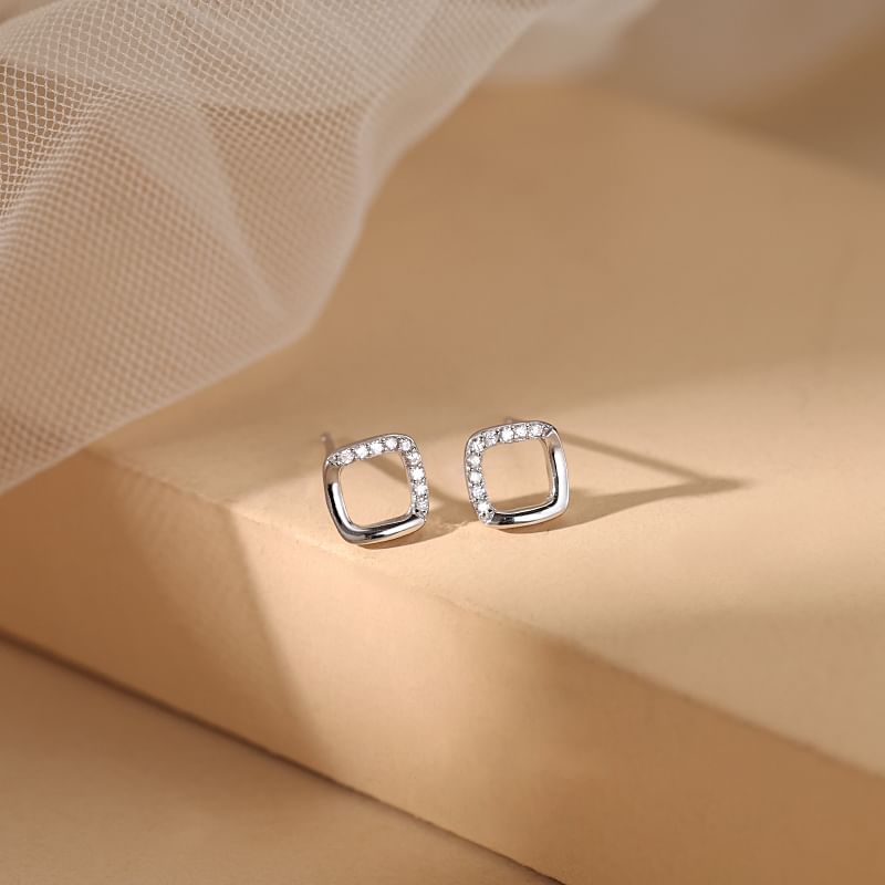 Earring Rhinestone Designs) Geometric Stud Silver Sterling (Various