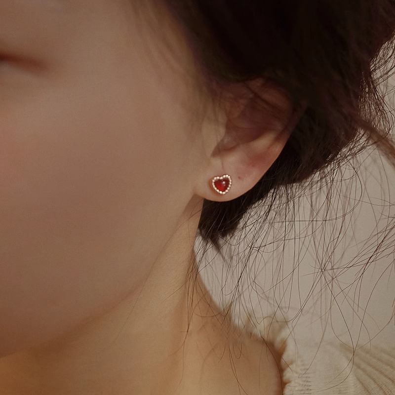 Earring Sterling Heart Stud Silver