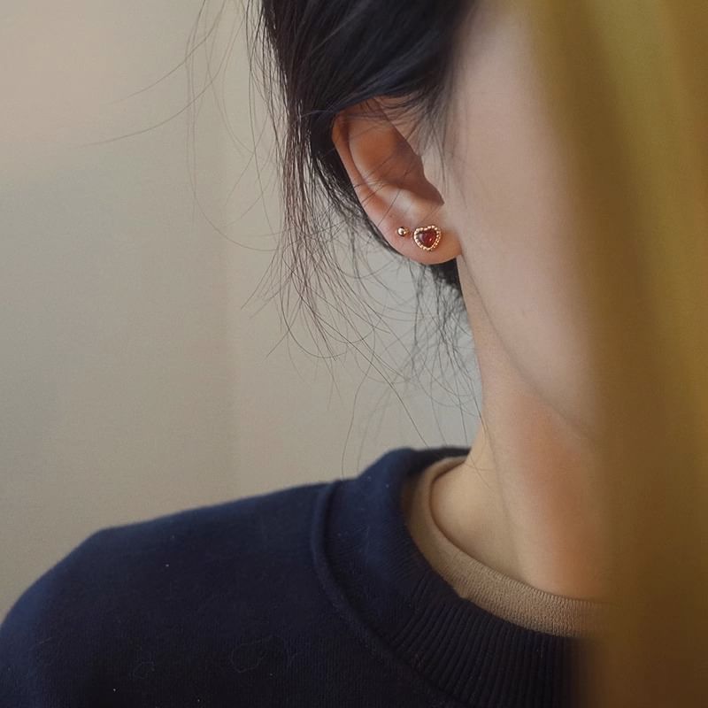 Earring Sterling Heart Stud Silver