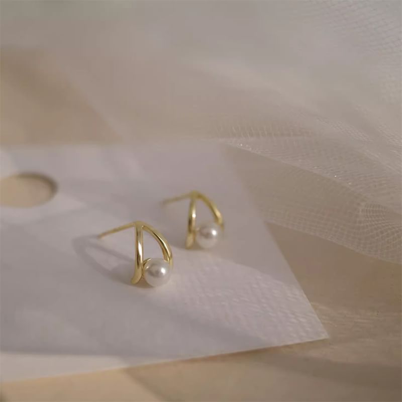 Earring Silver Pearl Sterling Faux Stud