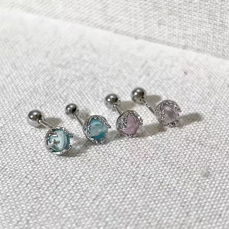 Faux Silver Earring Sterling Gemstone Barbell