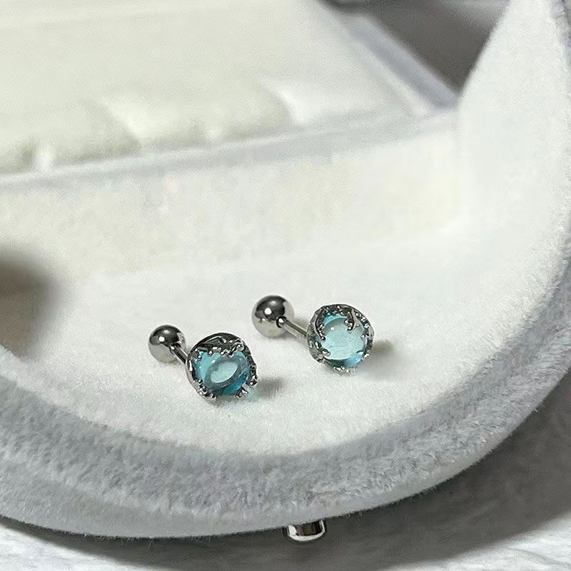 Faux Silver Earring Sterling Gemstone Barbell