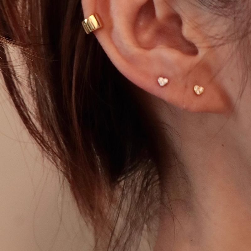 Silver Barbell Rhinestone Sterling Heart Earring