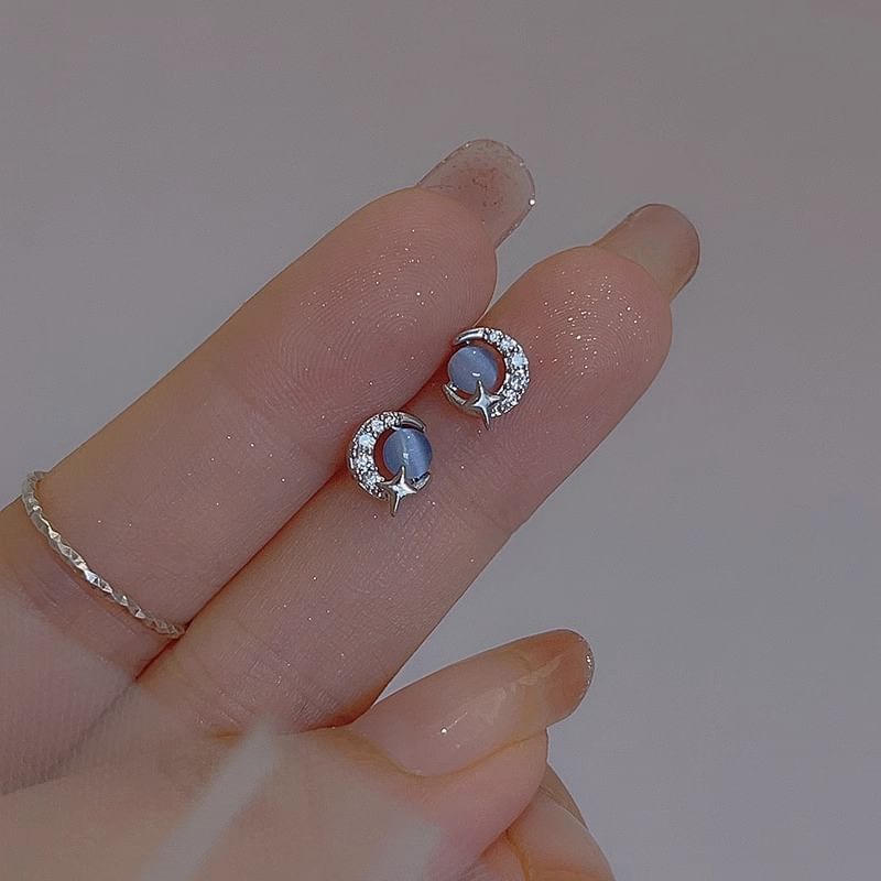 Stud Moon Earring Sterling Silver
