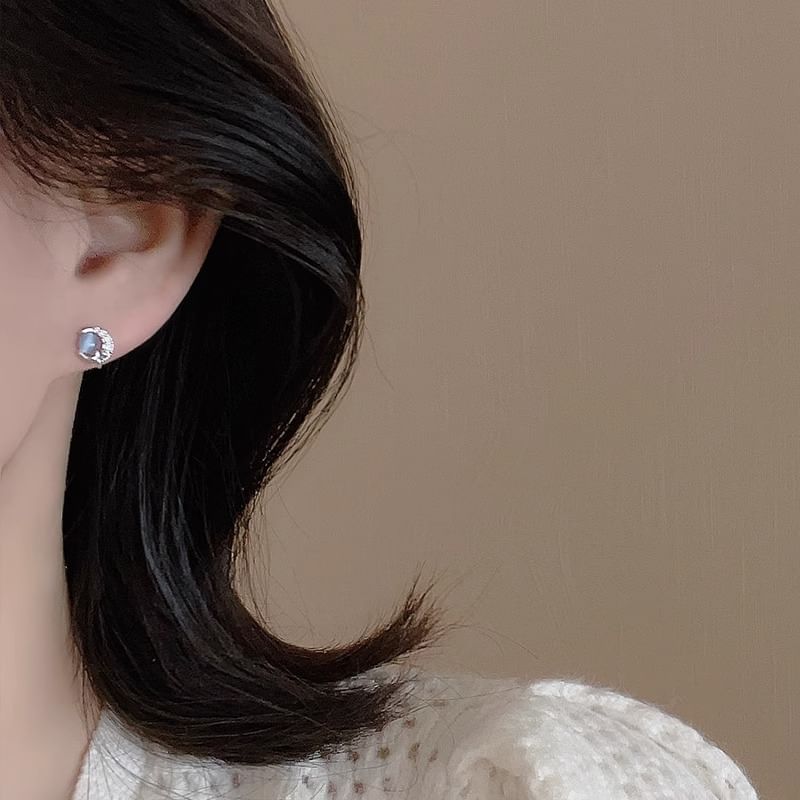 Stud Moon Earring Sterling Silver