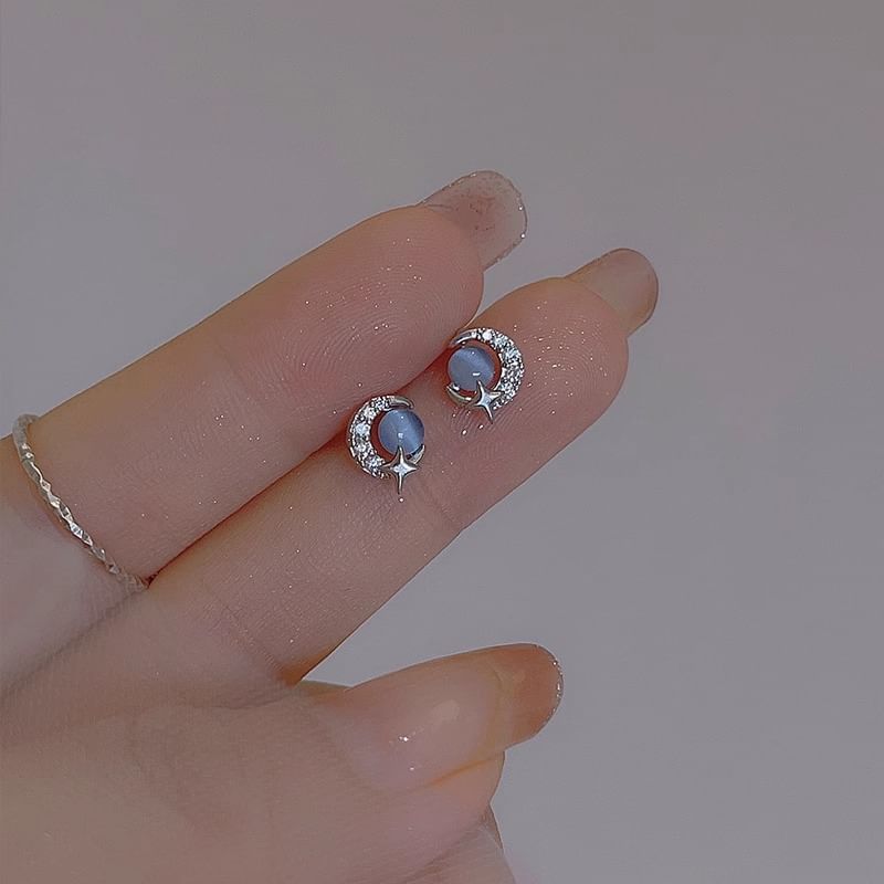 Stud Moon Earring Sterling Silver