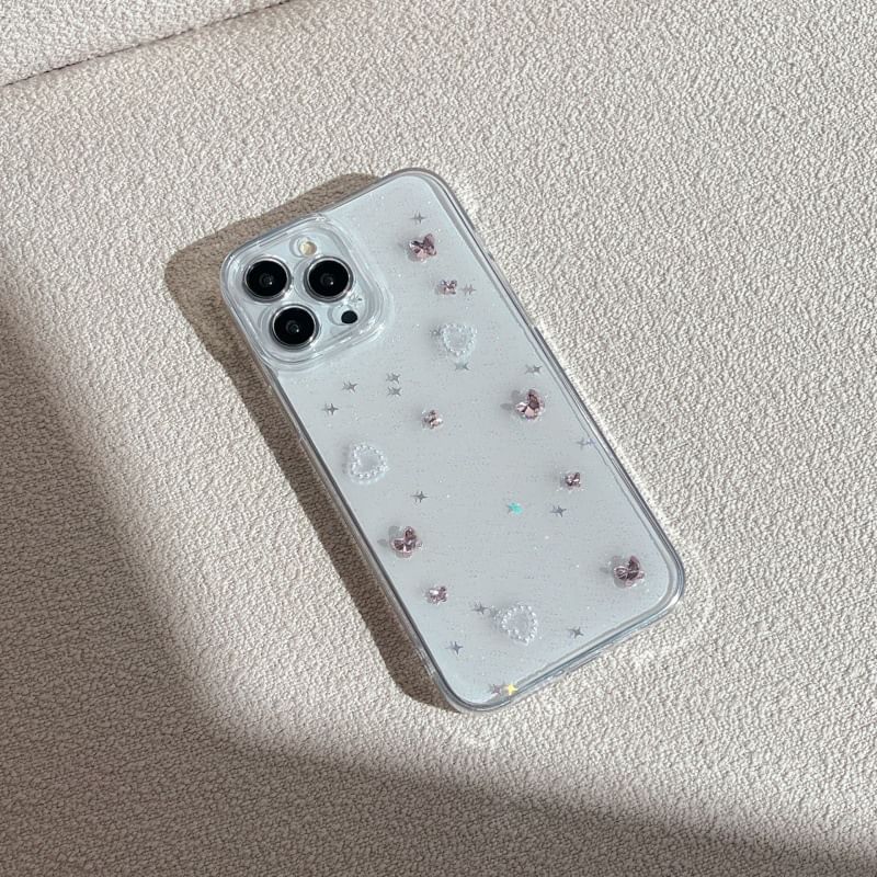 Heart Applique Transparent Phone Case For iPhone 16, 16 Plus, 16 Pro, 16 Pro Max, 15, 15 Pro, 15 Pro Max, 14, 14 Plus, 14 Pro, 14 Pro Max, 13, 13 Pro, 13 Pro Max