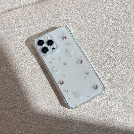 Heart Applique Transparent Phone Case For iPhone 16, 16 Plus, 16 Pro, 16 Pro Max, 15, 15 Pro, 15 Pro Max, 14, 14 Plus, 14 Pro, 14 Pro Max, 13, 13 Pro, 13 Pro Max
