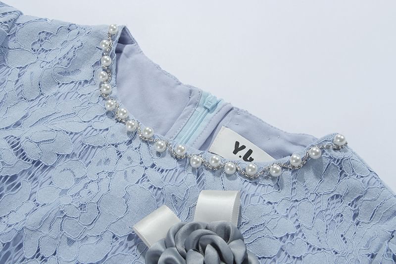 Set: Elbow-Sleeve Peplum Lace Top + High Waist Midi Pencil Skirt