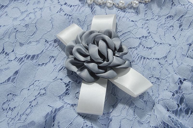 Set: Elbow-Sleeve Peplum Lace Top + High Waist Midi Pencil Skirt