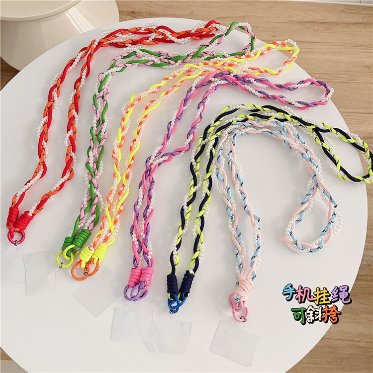 Phone Faux Braided with Lanyard Pad Pearl